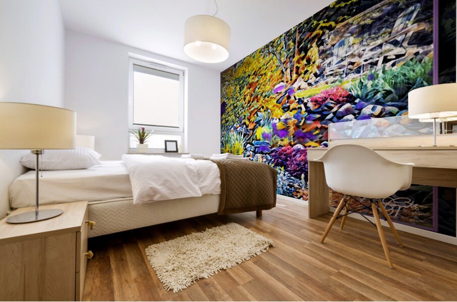 BLUE HERON IN A FANCIFUL GARDEN Mural print