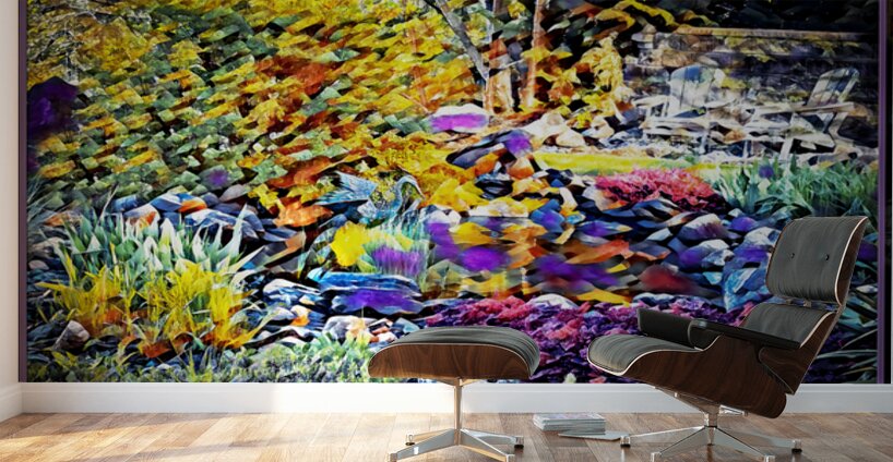 BLUE HERON IN A FANCIFUL GARDEN Wall Murals